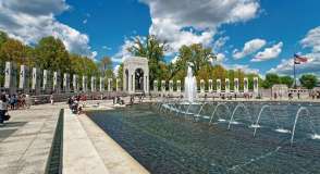 Washington D.C., USA - May 2, 2015: Tourists were seen visiting the National World War II Memorial in Washington D.C. It was established on May 29, 2004. It is a part of the National Mall.